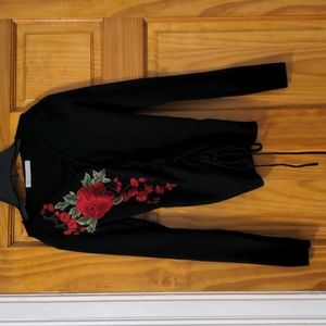 Jean Louis Francois - Size Small/Medium - Black Sweater with Rose